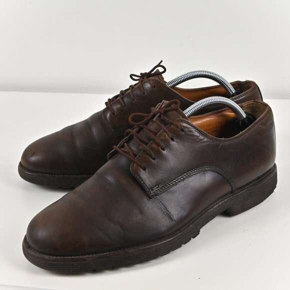 VTG Rockport Genuine Leather Vibram Sole Brown Oxfords US10 UK9.5 Made Portugal - Picture 1 of 16